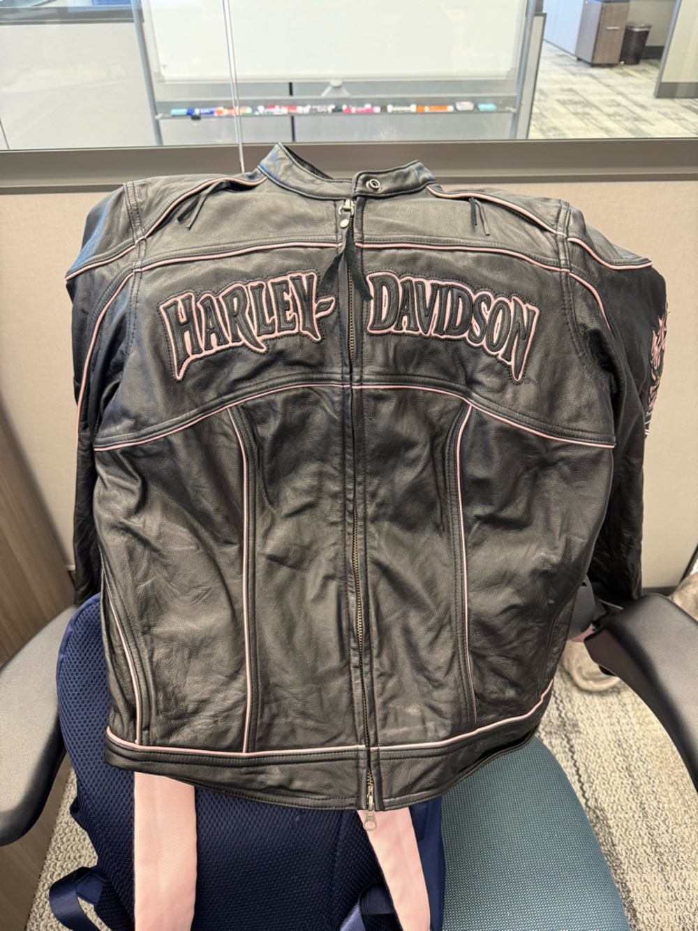 Harley-Davidson Black Leather Jacket with Pink Accent Logo